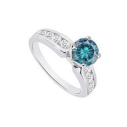 Blue & White Diamond Engagement Ring 14K White Gold  1.10 CT TDW
