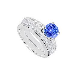 Tanzanite & Diamond Engagement Ring With Wedding Band Sets 14K White Gold  1.35 CT TGW