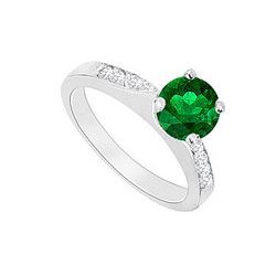 14K White Gold : Emerald And Diamond Engagement Ring 0.75 CT TGW