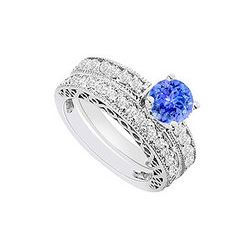 14K White Gold : Tanzanite And Diamond Engagement Ring With Wedding Band Set 1.50 CT TGW