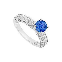 14K White Gold : Sapphire And Diamond Engagement Ring 1.00 CT TGW