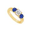 Three Stone Sapphire And Diamond Ring : 14K Yellow Gold - 0.75 CT TGW