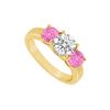 Three Stone Pink Sapphire And Diamond Ring : 14K Yellow Gold - 1.25 CT TGW