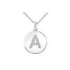 Image 1 : Diamond Disc Initial A Pendant : 14K White Gold - 0.15 CT Diamonds