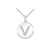 Image 1 : Diamond Disc Initial V Pendant : 14K White Gold - 0.10 CT Diamonds