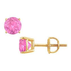 14K Yellow Gold : Prong Set Pink Sapphire Stud Earrings 0.50 CT TGW