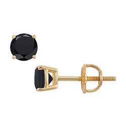 14K Yellow Gold : Round Black Diamond Stud Earrings – 1.50 CT. TW.