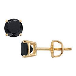 14K Yellow Gold : Round Black Diamond Stud Earrings – 3.00 CT. TW.