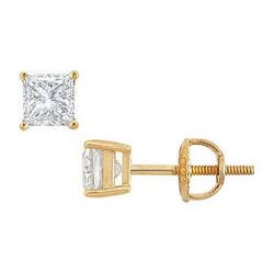 14K Yellow Gold : Princess Cut Diamond Stud Earrings – 0.75 CT. TW.