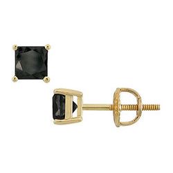 14K Yellow Gold : Princess Cut Black Diamond Stud Earrings – 1.50 CT. TW.