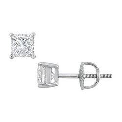 18K White Gold : Princess Cut Diamond Stud Earrings – 0.75 CT. TW.