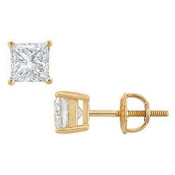 18K Yellow Gold : Princess Cut Diamond Stud Earrings – 1.75 CT. TW.