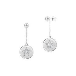 Diamond Star Disc Earrings : 14K White Gold - 0.30 CT Diamonds