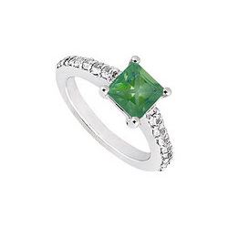 Emerald And Diamond Engagement Ring : 14K White Gold - 1.00 CT TGW