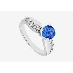 Natural Sapphire And Diamond Engagement Ring In 14K White Gold 0.75 Carat TGW