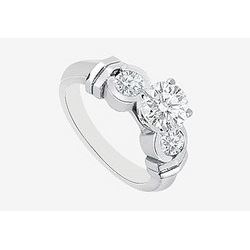 Engagement Ring Diamond Half Carat Center In 14K White Gold 0.90 Ct. Diamonds