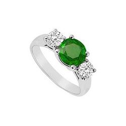 Three Stone Emerald And Diamond Ring : 14K White Gold - 1.25 CT TGW