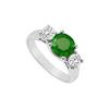 Image 1 : Three Stone Emerald And Diamond Ring : 14K White Gold - 1.25 CT TGW