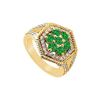 Image 1 : Emerald And Diamond Flower Ring : 14K Yellow Gold - 1.50 CT TGW