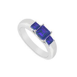 Three Stone Sapphire Ring : 14K White Gold - 0.25 CT TGW