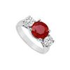 Image 1 : 10K White Gold GF Bangkok Ruby And Cubic Zirconia Three Stone Ring 3.00 CT TGW