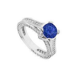 Sapphire And Diamond Engagement Ring In 14K White Gold 2.50 CT TGW