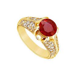 Ruby And Diamond Engagement Ring : 14K Yellow Gold - 1.00 CT TGW