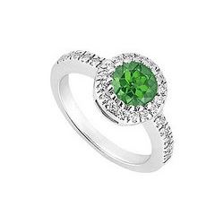 10K White Gold Frosted Emerald And Cubic Zirconia Engagement Ring 0.75 CT TGW