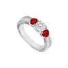 Image 1 : Three Stone Ruby And Diamond Ring : 14K White Gold - 0.33 CT TGW