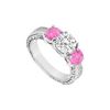 Three Stone Pink Sapphire And Diamond Ring : 14K White Gold - 1.25 CT TGW