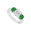 Image 1 : Frosted Emerald And Cubic Zirconia Three Stone Ring .925 Sterling Silver 1.50 CT TGW