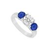 Image 1 : Diffuse Sapphire And Cubic Zirconia Three Stone Ring 10K White Gold 1.50 CT TGW