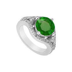 Emerald And Diamond Engagement Ring : 14K White Gold - 0.75 CT TGW