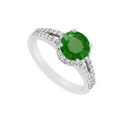 Emerald And Diamond Engagement Ring : 14K White Gold - 1.00 CT TGW