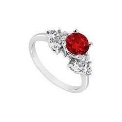 Ruby And Diamond Engagement Ring : 14K White Gold - 0.75 CT TGW