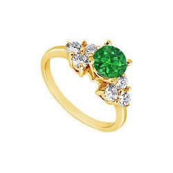 Emerald And Diamond Engagement Ring : 14K Yellow Gold - 0.75 CT TGW