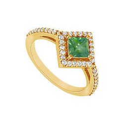 Emerald And Diamond Engagement Ring : 14K Yellow Gold - 1.00 CT TGW