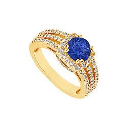 Sapphire And Diamond Engagement Ring : 14K Yellow Gold - 1.00 CT TGW