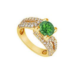 Emerald And Diamond Engagement Ring : 14K Yellow Gold - 1.00 CT TGW