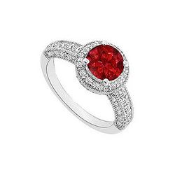 Ruby And Diamond Halo Engagement Ring : 14K White Gold - 1.55 CT TGW