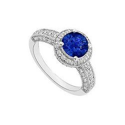 Sapphire And Diamond Halo Engagement Ring : 14K White Gold - 1.55 CT TGW