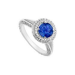 Sapphire And Diamond Engagement Ring : 14K White Gold 2.00 CT TGW