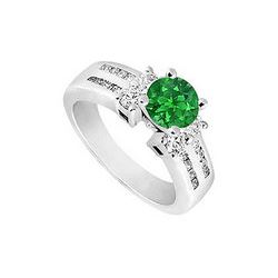 Emerald And Diamond Engagement Ring : 14K White Gold - 1.75 CT TGW