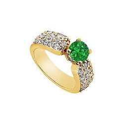 Emerald And Diamond Engagement Ring : 14K Yellow Gold - 2.00 CT Diamonds