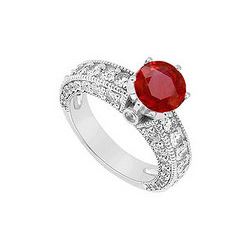 Ruby And Diamond Engagement Ring : 14K White Gold - 2.00 CT TGW