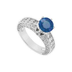 Sapphire And Diamond Engagement Ring : 14K White Gold - 2.00 CT TGW