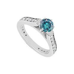 Blue And White Diamond Engagement Ring : 14K White Gold 1.00 CT Diamonds