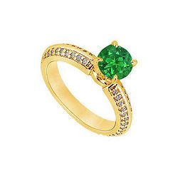 Emerald And Diamond Engagement Ring : 14K Yellow Gold - 1.00 CT TGW