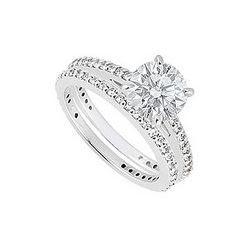 14K White Gold Diamond Engagement Ring With Wedding Band Sets 1.25 CT TDW