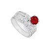 Image 1 : 14K White Gold : Ruby And Diamond Engagement Ring With Wedding Band Set 1.10 CT TGW